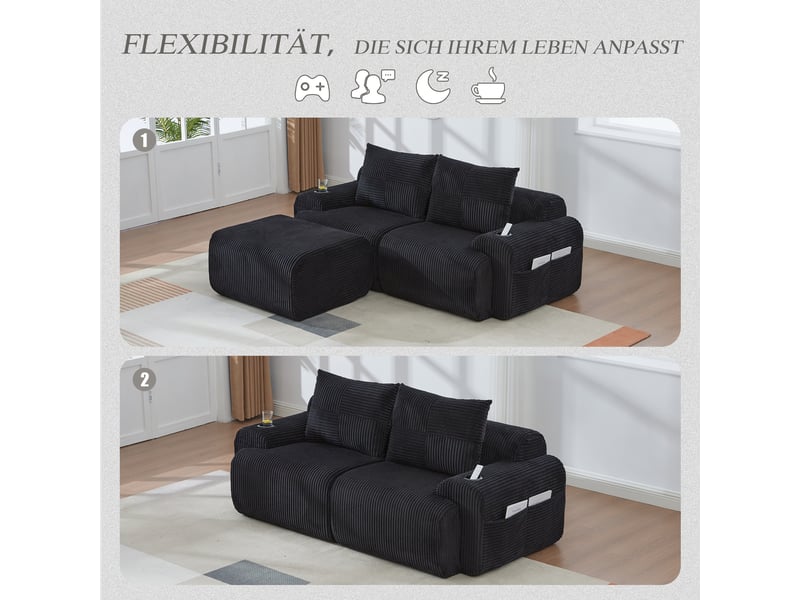 Canapé d'angle réversible fixe 2 places tissu noir  - Conforama E