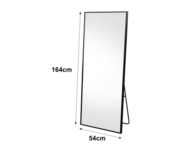  Miroir sur pied rectangulaire noir - 164x54cm - miroir psyché mural ou autoportant avec cadre en aluminium et verre trempé  - Conforama E
