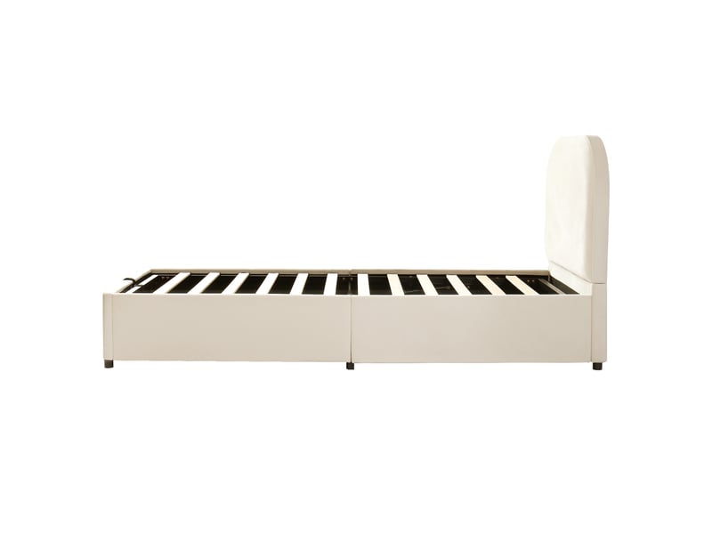  Lit coffre enfant 90x190 cm avec sommier à lattes, rangement hydraulique, en velours, beige, sans matelas  - Conforama D