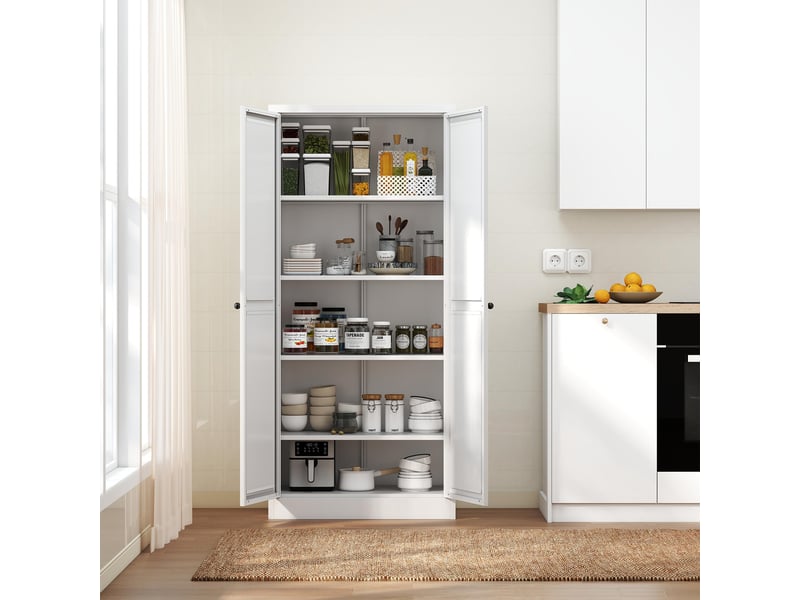 Buffet de cuisine - 155x70x35 cm - meuble de rangement avec 4 étagères réglables et structure en métal - blanc - Conforama B