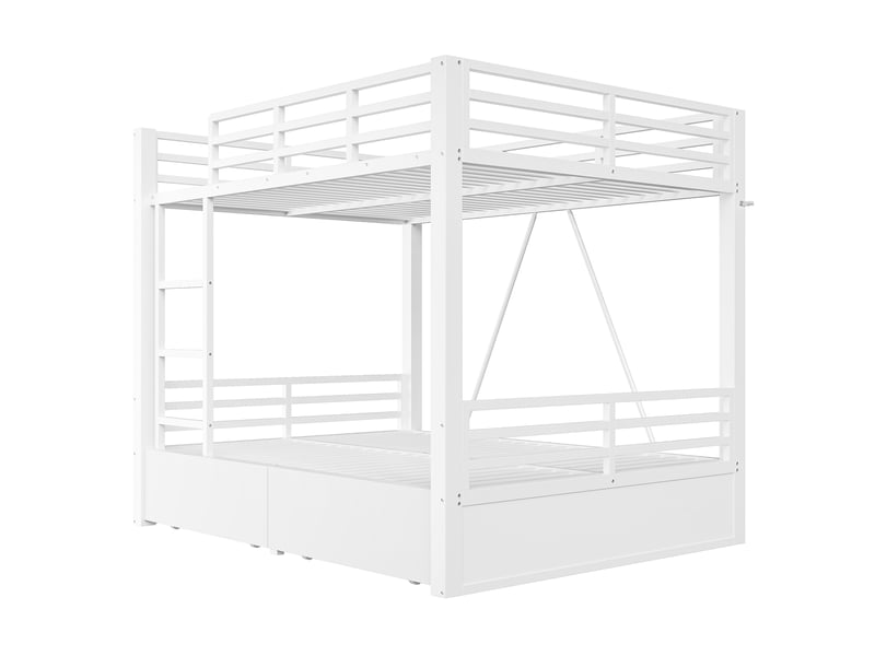  Lit superposé 140 × 200 cm, métal et bois, 2 tiroirs de rangement, échelle intégrée, barrières de protection, blanc  - Conforama A