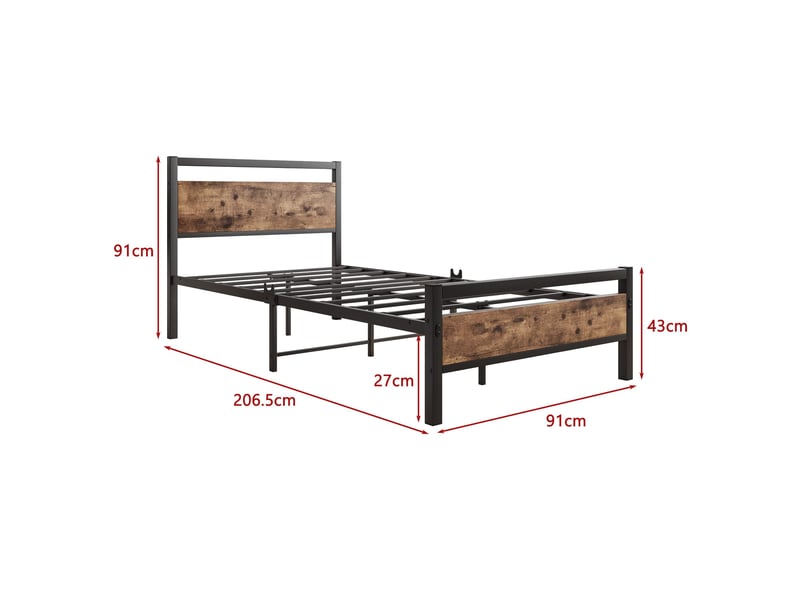  Cadre de lit 90x200 cm, sommier à lattes métalliques, rangement sous lit 27 cm, tête et pied de lit en mdf, charge 200 kg  - Conforama E