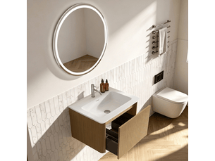 Meuble de salle de bain suspendu 60 cm ensemble meuble vasque couleur chêne avec miroir led
