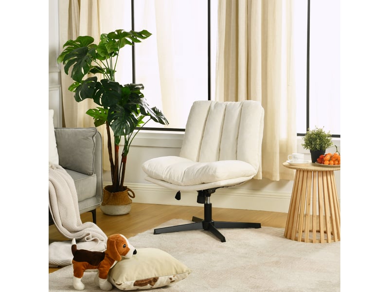 Fauteuil salon pivotant sur 360°, réglable en hauteur, sans accoudoirs, en tissu chenille, beige - Conforama B