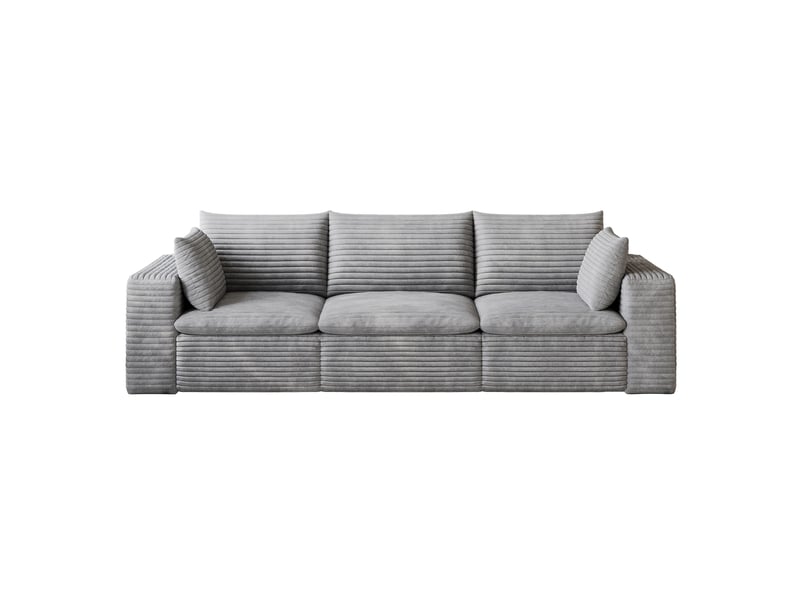  Canapé modulable 3 places 260 cm en velours côtelé gris, assise en mousse, housses amovibles, sans montage  - Conforama A
