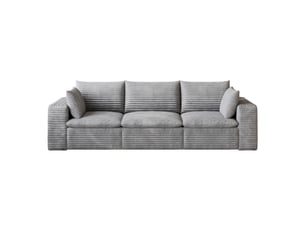 Canapé modulable 3 places 260 cm en velours côtelé gris, assise en mousse, housses amovibles, sans montage