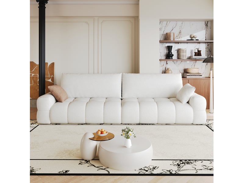  Canapé modulable modenvie 4 places avec méridienne réversible en tissu blanc crème 260 x 105 x 86 cm  - Conforama E