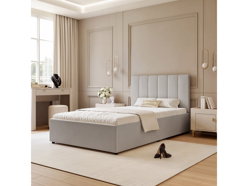 Structure de lit avena - 160x200 cm - avec coffre - tissu doux élégant - gris clair AVENA - Conforama B