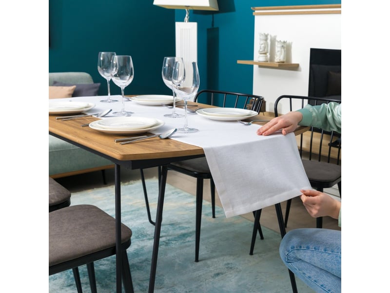  Chemin de table élégant - 30x140 cm - effet lin déperlant et imperméable - blanc  - Conforama B