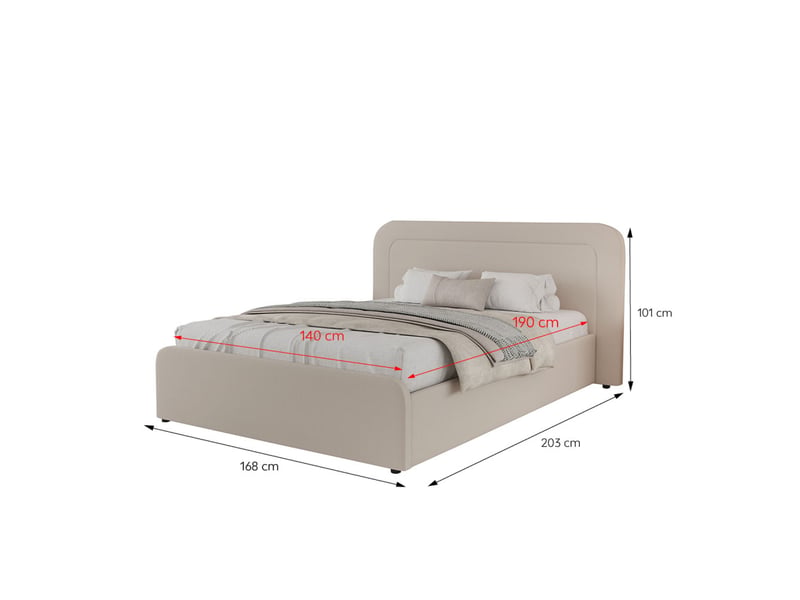  Lit avec coffre de rangement 140x190cm en velours beige boise  - Conforama C