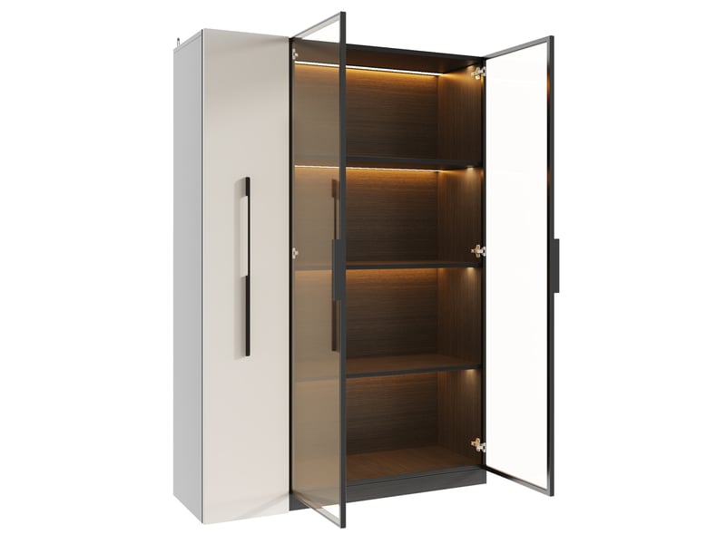  Vitrine led verre 110x35x160cm meuble de rangement buffet haut bibliothèque avec portes vitrée étagère coulissante, noir  - Conforama W