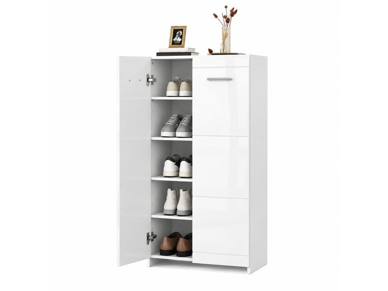  Meuble à chaussures 55l x 36p x 108h cm en panneaux de particules avec étagères réglables blanc brillant chicfurn  - Conforama A