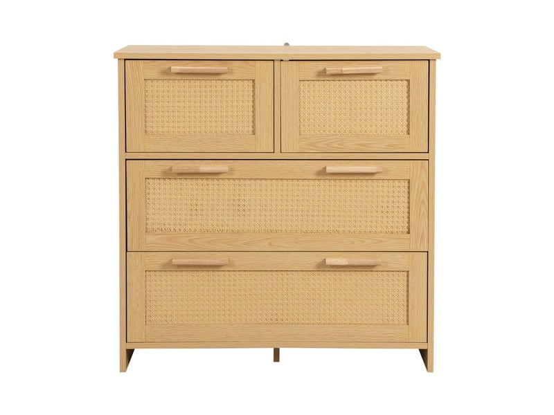  Armoire en rotin, 80 x 80 x 38 cm, 4 tiroirs et poignées en bois,  buffet marron  - Conforama A