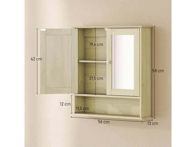  Armoire murale de salle de bain en mdf avec miroir coloris bois naturel 56x13x58 cm  - Conforama C
