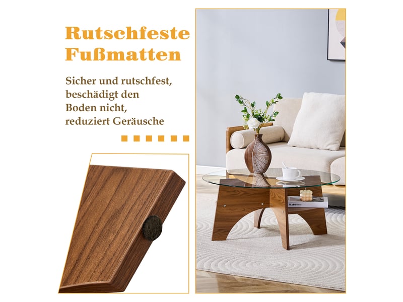  Table d'appoint rond 80×80×36 cm, mdf et verre, noyer et transparent Fay Lum - Conforama E