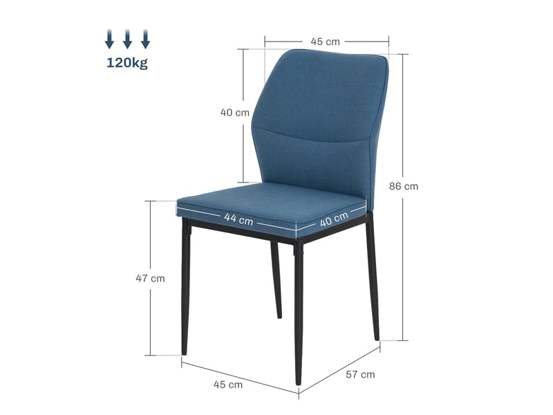  Ensemble de 2 chaises de salle à manger avec revêtement en velours synthétique, dossier incurvé et pieds en acier, 45 x 57 x 86 cm, bleues  - Conforama E
