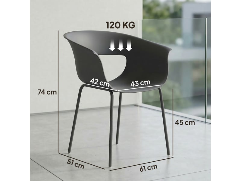  Lot de 4 chaises de jardin avec accoudoirs métal plastique gris foncé 61 x 51 x 74 cm  - Conforama C