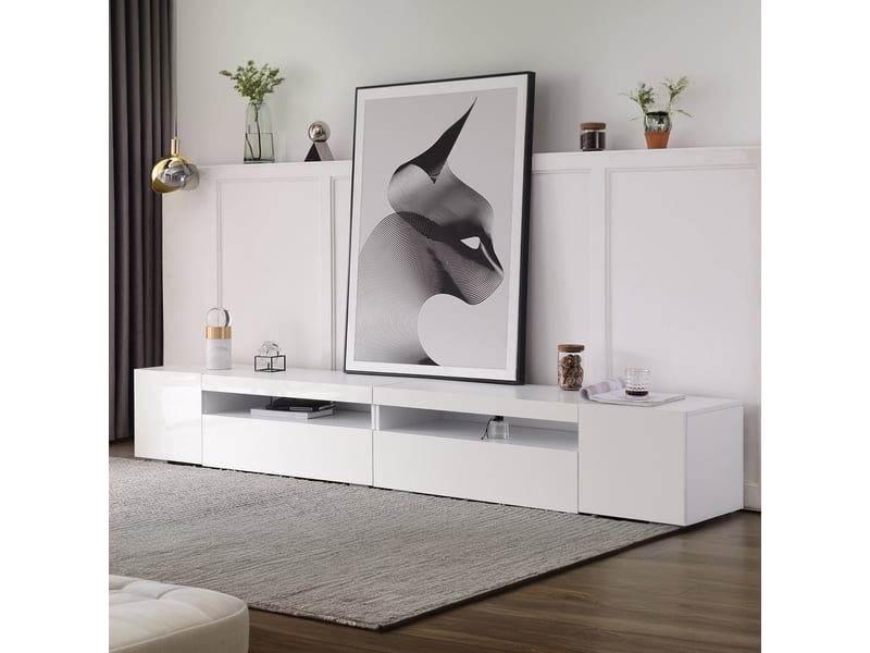  Meuble tv avec rangement et éclairage led variable pour salon en mdf 240×38,5×35,5 cm blanc  - Conforama B