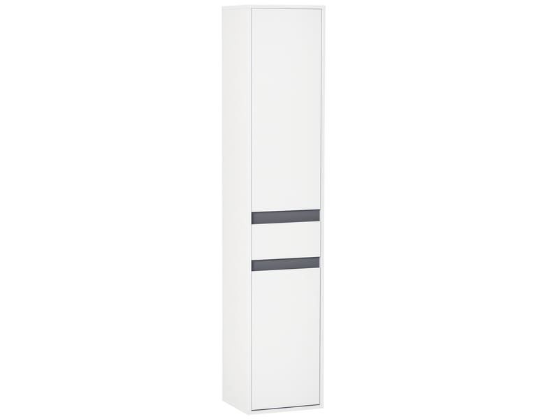 Meuble colonne rangement salle de bain style contemporain 2 placards 3 étagères et tiroir coulissant panneaux particules blanc - Conforama B