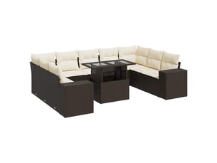 Salon de jardin 10 pcs avec coussins marron résine tressée