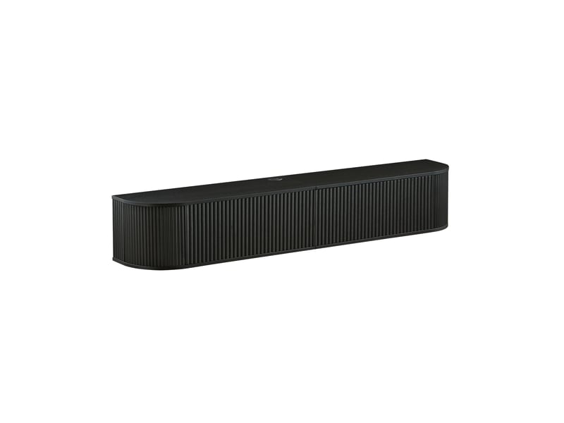  Meuble tv mural suspendu noir – 180 x 32 x 30 cm – passe-câbles et portes rainurées  - Conforama A