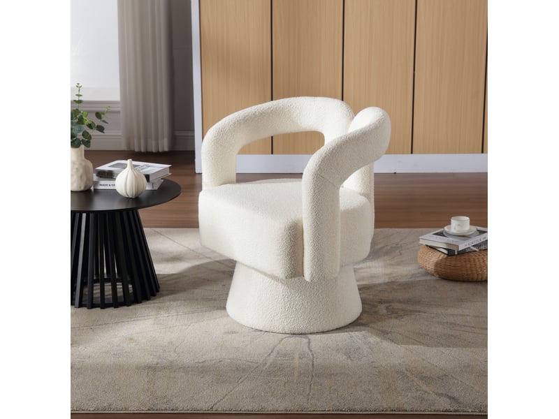 Fauteuil pivotant à 360° en tissu bouclette beige  - Conforama C