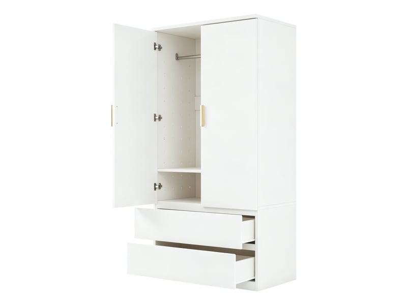  Armoire 70x50x170 cm blanche avec panneau perforé, rangements et 2 tiroirs  - Conforama E