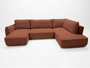 Canapé d'angle gauche convertible <strong>BOBOCHIC</strong> <strong>ESMEE</strong> 5 places Tissu orange avec coffre de rangement