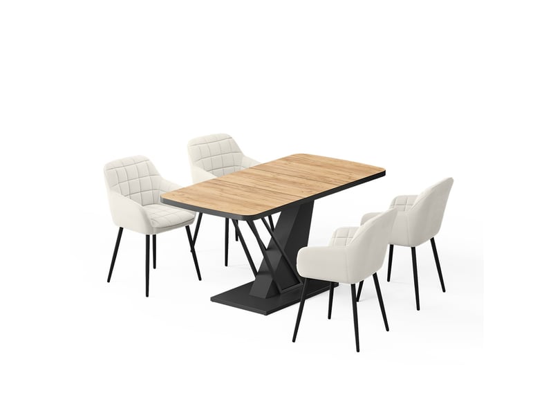  Vicco ensemble de table à manger, chêne de force dorénoir, 120x80cm avec 4 chaises de salle à manger  - Conforama A