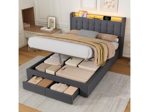 Lit coffre 140x200 cm <strong>ULEVR</strong>  <strong></strong> coloris gris