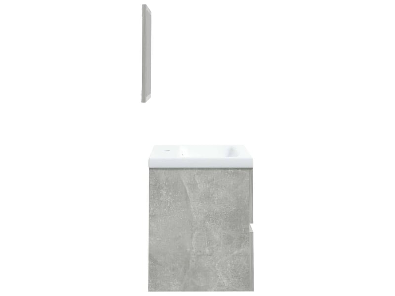  Armoire lavabo salle de bain, meuble de rangement et bassin et miroir gris béton  - Conforama E