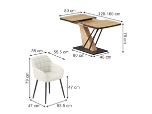Vicco ensemble de table à manger, chêne de force doré, 120x80cm avec 4 chaises de salle à manger