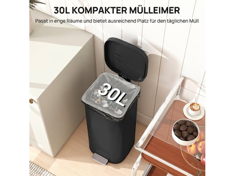 Poubelle de cuisine 30 l 36 × 29 cm à pédale noire - Conforama D