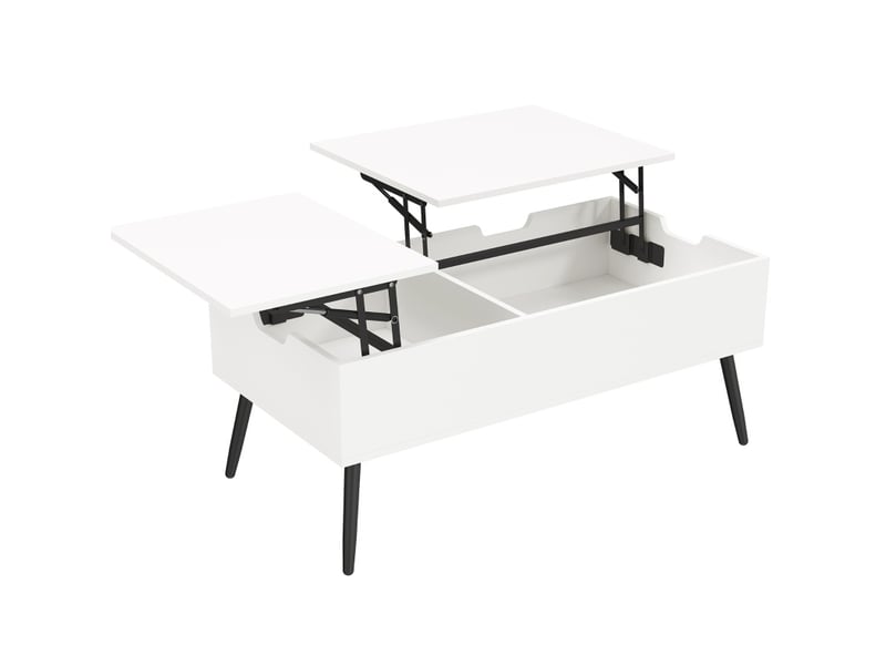  Table basse relevable blanche 100 x 50 x 58 cm avec double plateau et rangements  - Conforama A