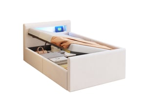 Lit coffre 90x200 cm <strong>REDOM</strong> <strong></strong> coloris beige