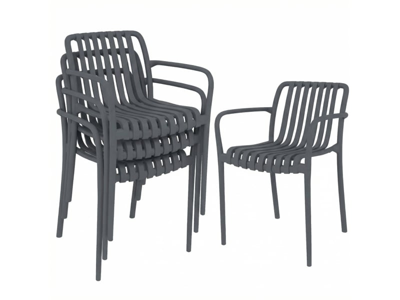 Lot de 4 fauteuils de jardin empilables 55 x 58,5 x 81,5 cm – gris foncé – confort terrasse - Conforama D