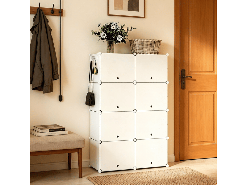  Meuble à chaussures tcqpz modulable 94 x 36,5 x 144 cm 8 compartiments abs métal pp blanc  - Conforama B