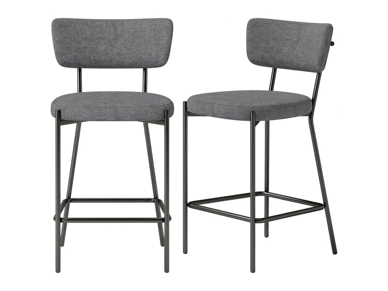  Tabourets de bar (lot de 2), rembourrés et dotés d'un dossier incurvé, pour îlot de cuisine ou coin repas, gris.  - Conforama B
