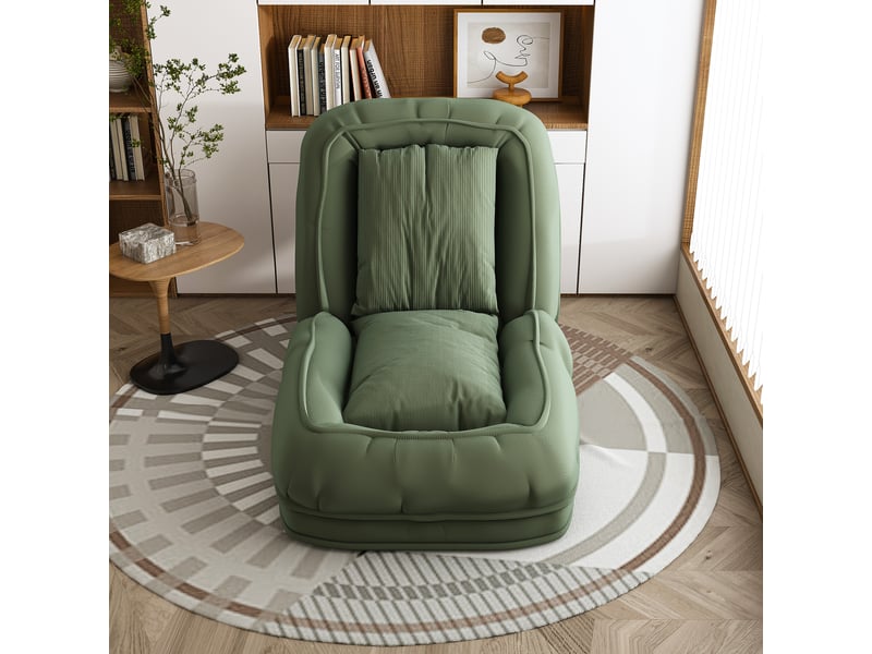  Canapé-lit pliable pour petit espace, fauteuil relax à cinq positions, convertible vert avec 2 coussins, salon, chambre et coin lecture  - Conforama W