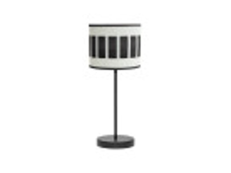  Fabrilamp ivanna lampe à poser noir blanc effet bois noir, abat-jour cylindrique textile, 1 x e14, 43 cm 188471009 - Conforama B