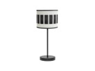 Fabrilamp ivanna lampe à poser noir blanc effet bois noir, abat-jour cylindrique textile, 1 x e14, 43 cm