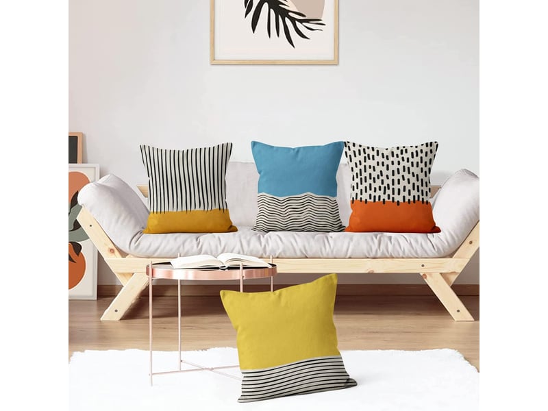  Housse de coussin boho 45 x 45 cm set de 4, mid century abstrait moderne géométrique décoratif housses de coussins jaune brûlé orange housse de coussin  - Conforama C