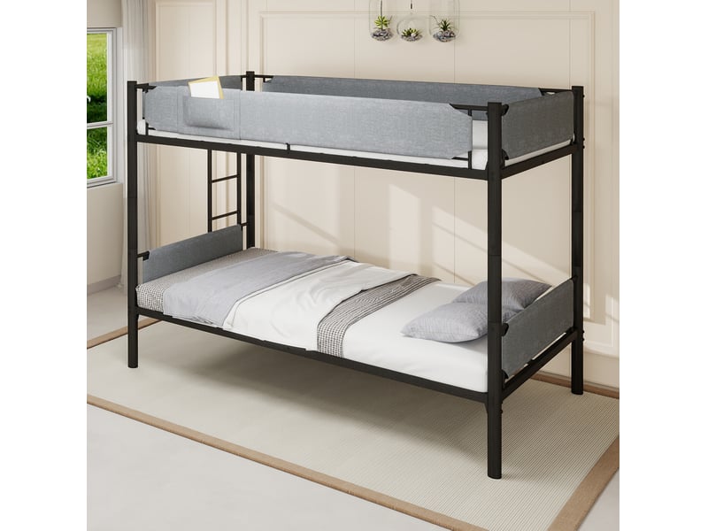 Lit superposé 90x190 cm en métal noir, transformable en 2 lits simples - Conforama B