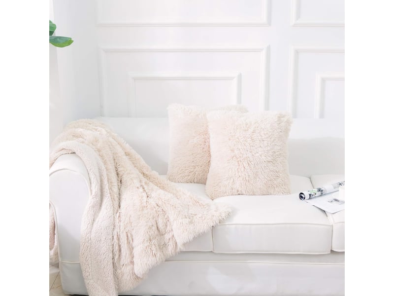  Lot de 2 housse de coussin fourrure moelleux doux en peluche coussins carré décoratif pour salon canapé chambre voiture 45 x 45 cm beige GSO-000088 - Conforama C