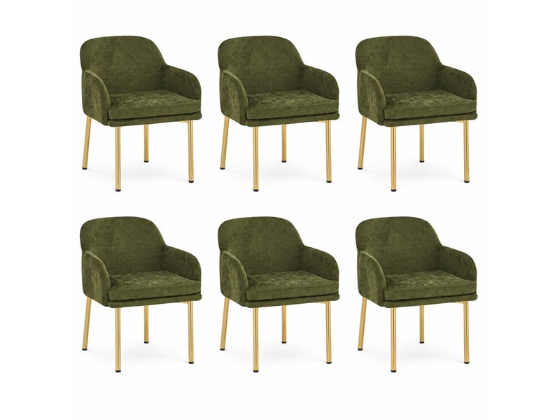  Lot de 6 chaises de salle à manger 61x59x78,5 cm avec accoudoirs vert et doré  - Conforama A