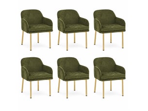 Lot de 6 chaises de salle à manger 61x59x78,5 cm avec accoudoirs vert et doré