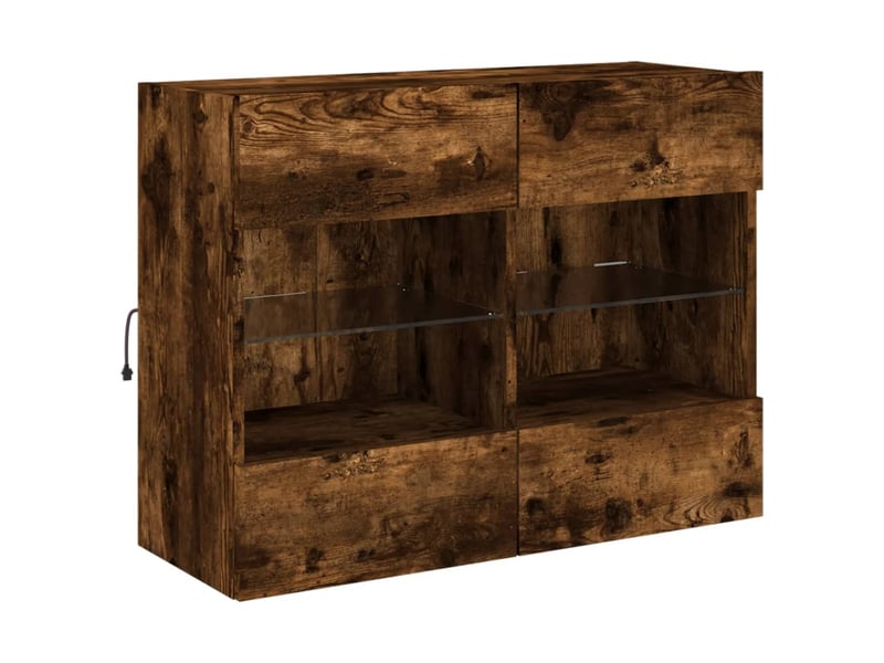  Meuble tv - banc tv - meuble de rangement mural avec lumières led chêne fumé 78,5x30x60,5 cm  - Conforama E