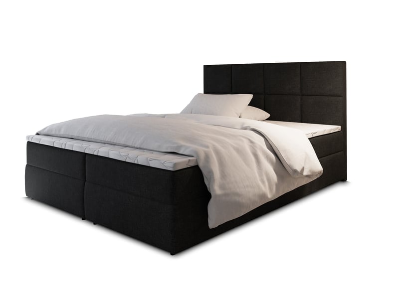  Boxspring lena 200x200 cm, lit complet avec matelas, noir  - Conforama A