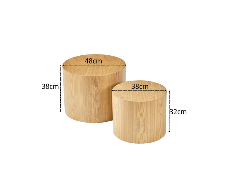  Tables basses gigognes rondes 2 pièces en mdf finition naturelle, résistantes aux éclaboussures, sans montage, salon  - Conforama C