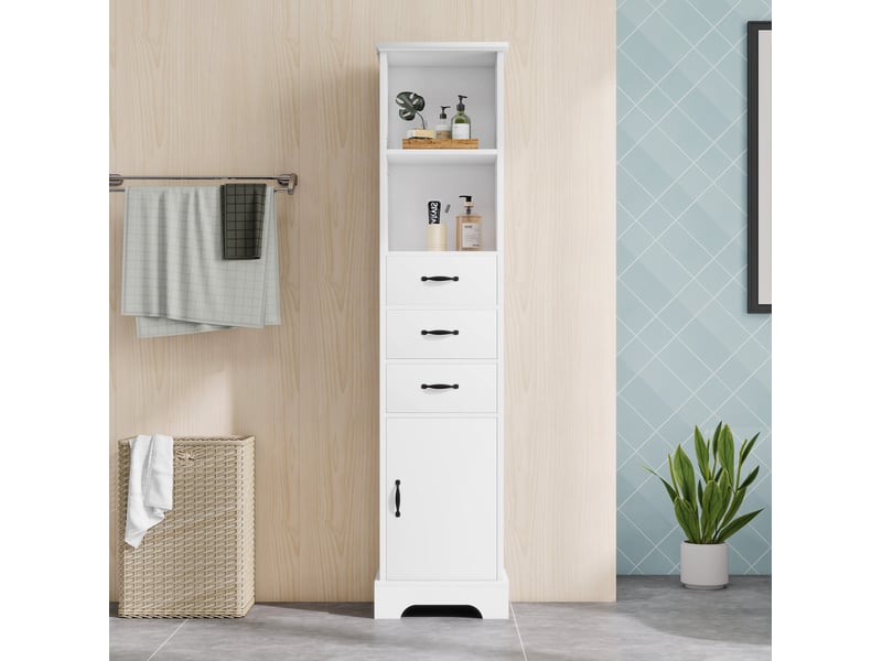 Meuble de salle de bain 38x26x172,5 cm avec ses 3 tiroirs, rangement ajustable, armoire de rangement, en mdf blanc - Conforama B